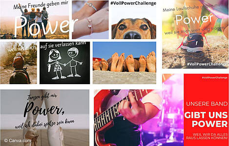 Beispiele für Wettbewerbsbeiträge zur Voll-Power-Challenge. Foto: Canva.com