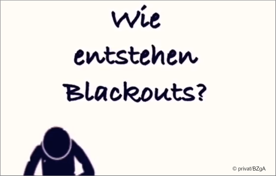 Vor einem weißen Hintergrund ist in schwarzer Schrift "Wie entstehen Blackouts?" geschrieben/Foto: BZgA/Privat